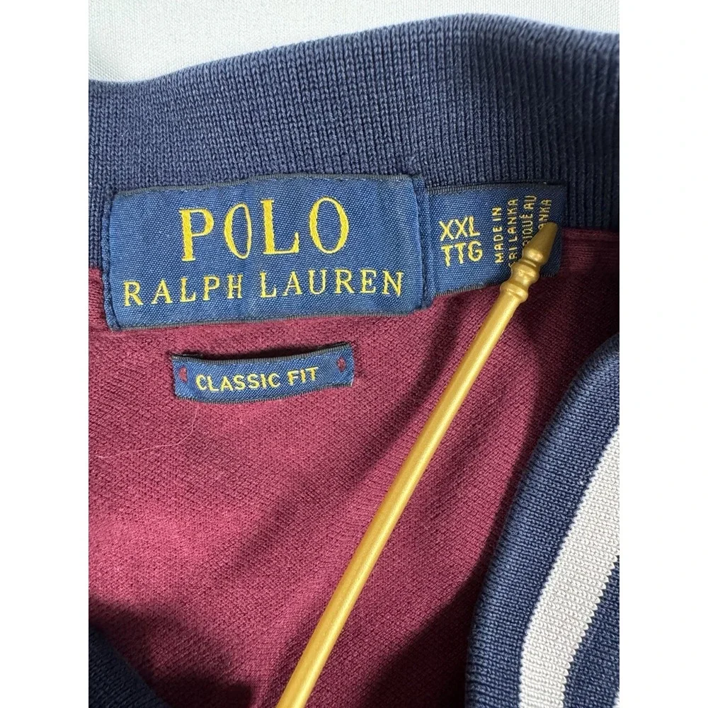 Polo Ralph Lauren Mens XXL Spell Out Polo Shirt Burgundy Yellow Pony Color Block
